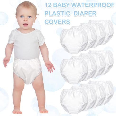 12 Packs Funtery Waterproof Plastic Pants for Toddlers Reusable Diaper Covers Unisex Baby Potty Training Underwear