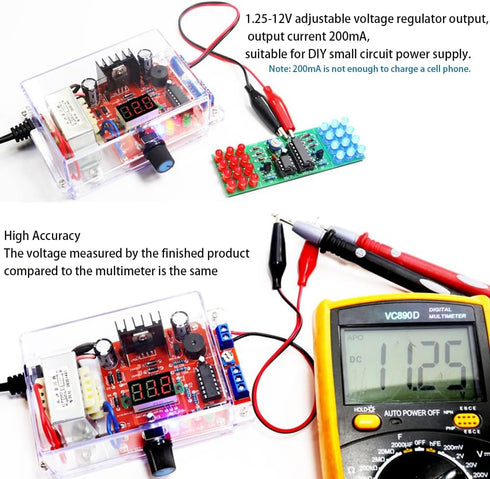 DIY Electronic Kits lm317 Power Supply Voltage Regulator, 110V to DC1.25-12V Soldering Project Kit for Adults