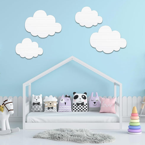 4 Ferraycle Pcs Cloud Wall Decals White Clouds Removable Wood Hanging Decor for Nursery Living Room Bedroom Decor Party