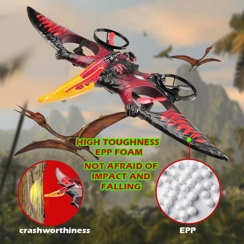 2.4G 6-Axis 360 Dinosaur Remote Control Drone, EPP Foam RC Pterodactyl Hobby RC Airplanes with Gyro, One Key Takeoff
