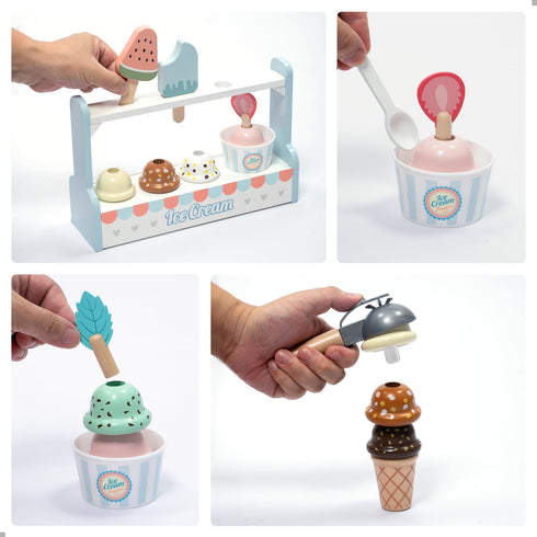 Counter Set 21 3+ UMU Wooden Ice Cream Play Toy - Pretend Kitchen Accessories for Kids, Interactive PretendFood