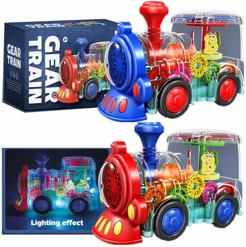 Transparent Train Toy - Interactive Electric Music Train with LED Light for Tummy Time Crawling Baby Toys