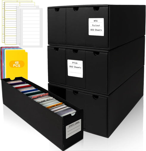 Trading Card Storage Box with 9-600 CT Boxes & 48 Dividers, 9000+ Organizer for TCG, YuGiOh, MTG, Baseball