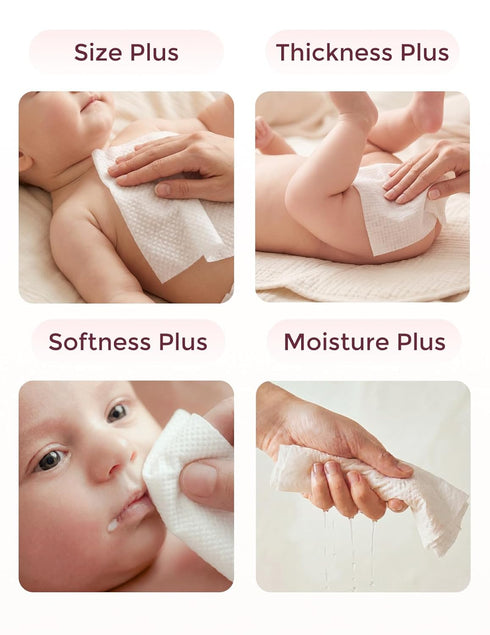Momcozy 99% 720 Count (12 Packs) Baby Wipes Plus Wipes Size, Thickness, Moisture, Softness & Scenario Plus, Water-Based
