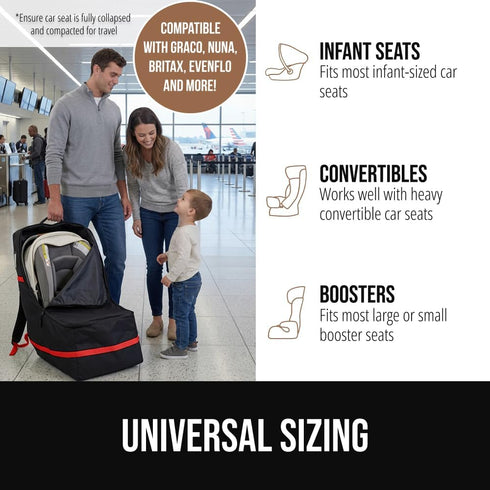 50lbs, GORILLA GRIP Tear and Water Resistant Padded Car Seat Travel Bag for Airplane and Airport, Universal Fit Baby