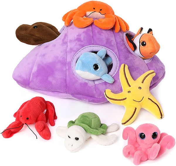 Muiteiur Ocean Sea Stuffed Animals Set,9 Piece Fun Seashell House Plush Set,