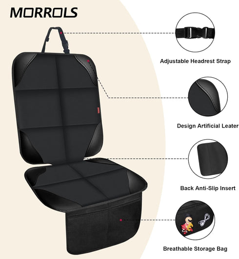 Car Seat Protectors for Child Car Seats - 1 Pack Waterproof Leather with Non-Slip Bottom, Large Mesh Pockets
