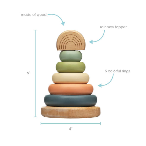 Pearhead Wooden Stacking Rainbow Toy, Montessori Toy for Baby and Toddler Ages 12+ Months, Interactive Stackable Rings