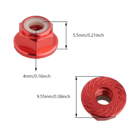 8PCS M4 Lock Nuts Flange, Aluminum Self-Tightening Wheel Hardware for Axial HPI TLR ECX RC Car Vehicles, Red