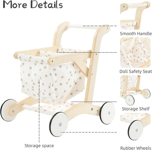 1 15.2 18.7 19.7 labebe Baby Push Walker Doll Stroller, Push Toy for Toddler, Shopping Cart for Girls and Boys Years