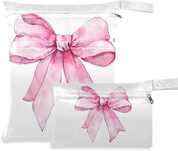 CHSIN Wet Dry Bag Watercolor Pink Bow Diaper Bag Waterproof Pouch for Travel,Beach,Gym