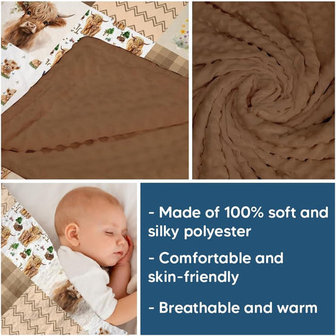 Highland Cow Baby Blanket, Western Minky Blankets for Boys Girls, Nursery Room Decor, Soft Warm Lightweight Nursery Bed