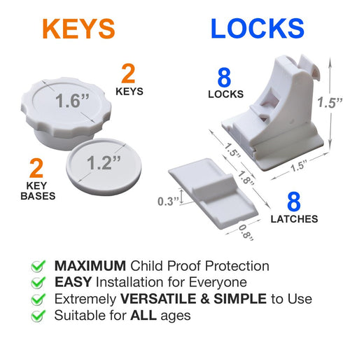 Ximenia Safety Magnetic Cabinet Locks, 8 Locks 2 Keys for Childproofing Drawers and Cabinets