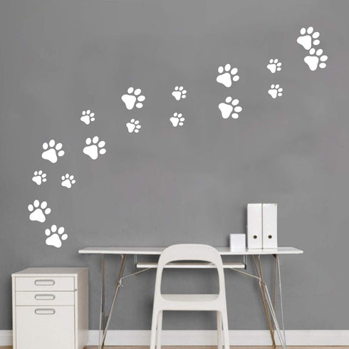 49 Pieces/Set Dog Paws Wall Decals - Vinyl Pawprints Sticker Animal Footprint Wall Art for Kids Nursery Bedroom (White)