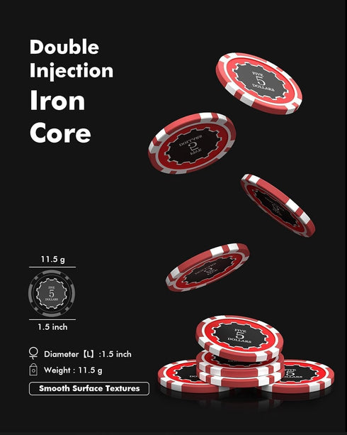 Poker Chips with Denominations - 300-pcs 11.5g Weighted Casino Chips Set with Aluminum Case