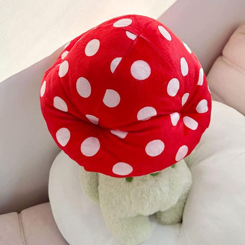 Cute Frog Plush Toy - 10" Stuffed Animal with Red Mushroom Hat for Kids and Adults
