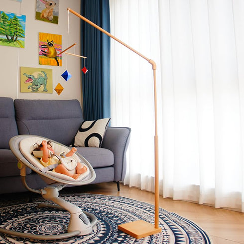 56 Inch, Wooden Floor-Standing Baby Crib Mobile Arm, Modern Aesthetic, Solid Beech Wood, Wood Wax Oil, Adjustable
