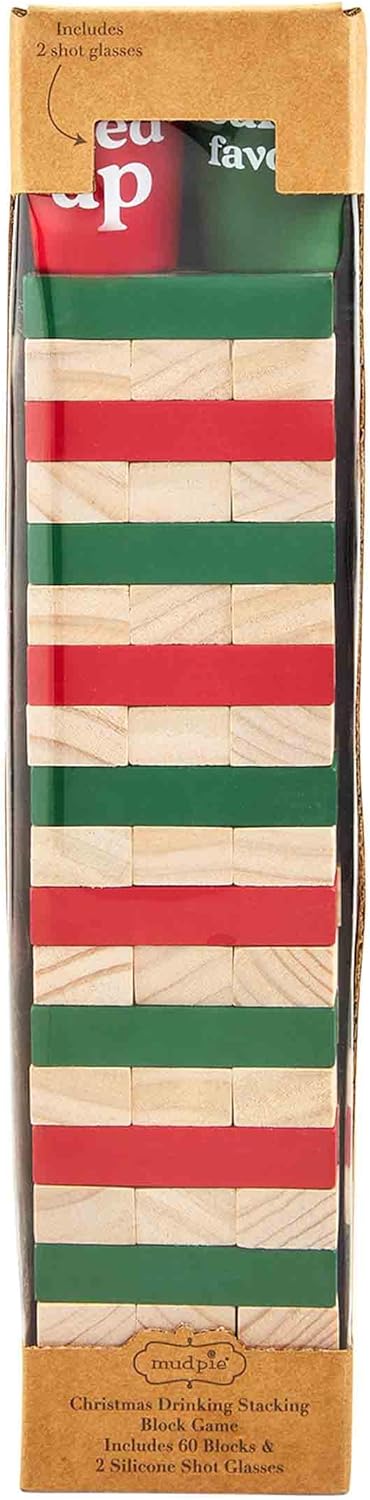 Mud Pie Wood Block Christmas Drinking Game in Red