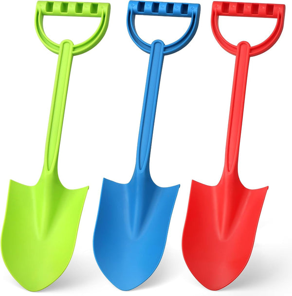 Heavy Duty 16" Thick Beach Sand Toy Shovels, Jumbo Scooping Spade Toys Kit for Kids Adults (Green Blue Red)