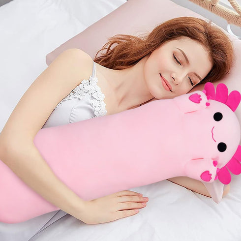 Long Axolotl Plush Toy Body Pillow, 43” Cute Stuffed Animal Gift for Girls and Boys, Soft Kawaii Plushies