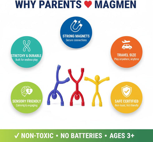 20-Pack Set 3-12 MAGMEN Magnetic Toy Figures | Mixed Colors | Best Value Family | Neodymium Magnets | Screen-Free STEM