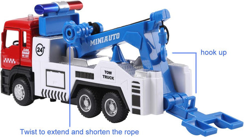 haomsj Toy Tow Truck - Pull Back Miniature Carrier Truck for Boys and Girls with Lights and Sound