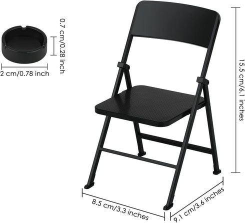 DS. DISTINCTIVE STYLE Mini Chair 1/6 Scale Furniture Doll Chair Black Tiny Folding Chair for 12 Inch Action Figure Miniature Furniture for Dollhouse Decoration