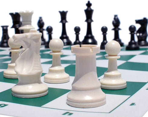 WE Games Complete Tournament Chess Set with Plastic Pieces, Green Roll-up Board & Travel Bag