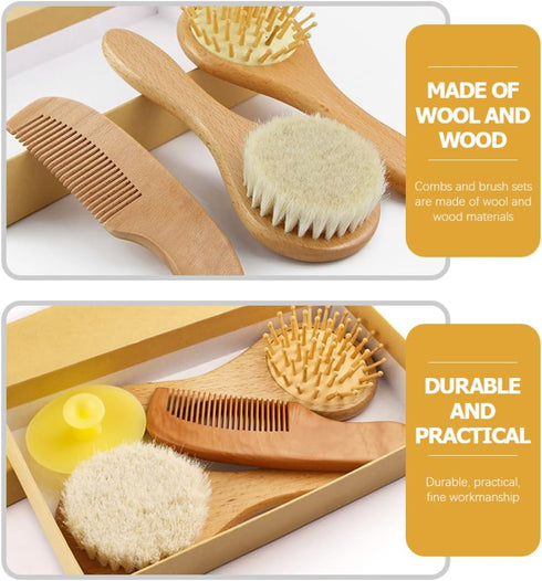 Essential Newborn Hair Care Kit - Wool Brush and Wooden Comb