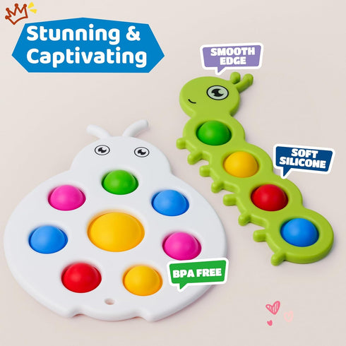LiKee Fidget Popper Sensory Baby Toys for 10+ Months, Montessori Busy Toy for 1 2 3 Year Old Toddlers Push and Popping Bubbles Fine Motor Skill, Travel Toys for Kids Ages 1-3 Stress Relief (2 Pieces)