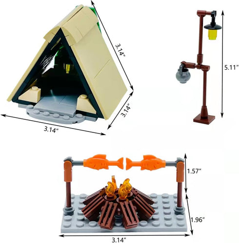 Camping Building Block Kit, Tent Bonfire Camping Lights, Nature Glamping Outdoors Adventures Toy for Boys Girls Age 6-14