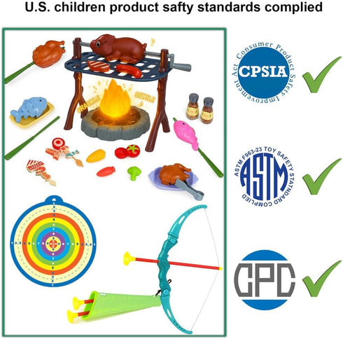 Set Set Kids Camping Toys: Pretend Campfire/BBQ Grill Toys & Bow and Arrow Game - Perfect Kids Camping for Outdoor