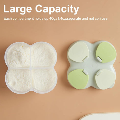 Formula Dispenser No-Spill with Four Compartment, Infant Milk Powder Dispenser Portable On The Go, Kids Snack Formula