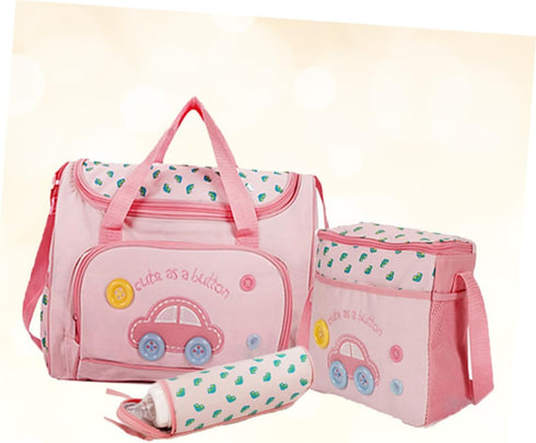 Set Large Capacity Diaper Bag for Moms Multi-Functional Travel Tote Changing Pad Stylish Car Pattern for Baby Nursing