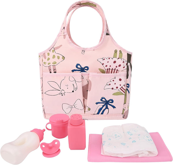 Bebamour 7 Pcs Baby Doll Diaper Bag Set Baby Doll Bottles and