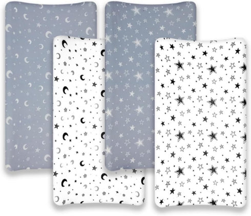FIGEPO 4 Pack Set Star and Moon Neutral Unisex Fitted Baby Sheets for Baby Boys or Girls (Changing pad Cover)