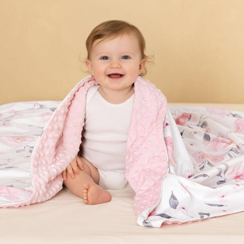 30x40 Inches PHF Minky Baby Blanket for Girls, Soft Double Layer Baby Blankets with Dotted Backing, Receiving Blanket