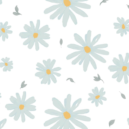 100% Lambs & Ivy Sweet Daisy Cotton White/Blue Floral Baby Fitted Crib Sheet