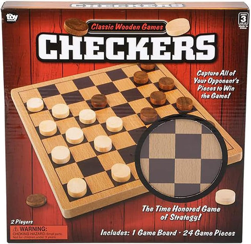 The Dreidel Company Classic Wooden Board Games, Great for Prizes, 10" (Wooden Checkers)
