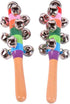 2 Pack Vivid Color Rainbow Handle Wooden Bells, Jingle Stick Shaker Rattle, 10 Jingle Bells Musical Toys