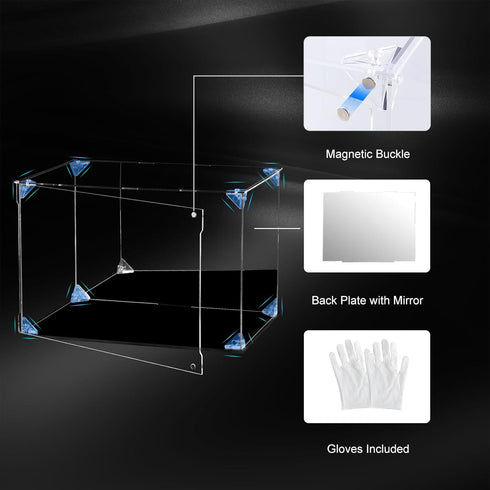 Acrylic Display Case - Clear Action Figure Display Case with Mirrored Back, Dustproof Storage Box for Collectibles