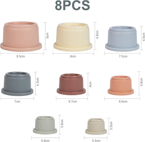 Baby Stacking Cups Bath Toy for Toddlers 1-3, 8 PCS Stackable Nesting Cups for 6-12 Months, Montessori Gift