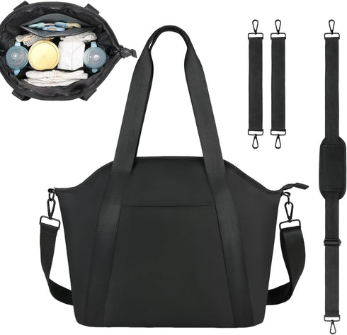 Generic Stroller Diaper Bag - Waterproof Supplies Storage, Mom Bag Milk Bottle Holder, Large Capacity Tote | Wet Wipes