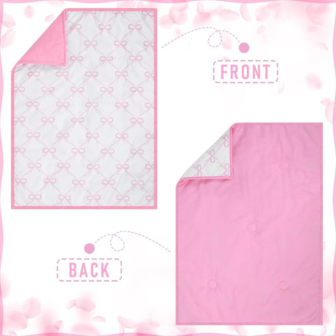 5 Set SmoothNovelty Pcs Pink Bow Crib Bedding Include Print Crib Sheets Bed Skirt Comforter Pad Cover Wall Stickers
