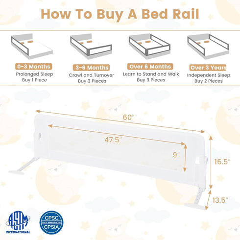60-Inch HONEY JOY Bed Rail for Toddlers, Extra Long, Foldable Portable Swing Down Safety Bed Guard Rail, Toddler Bed
