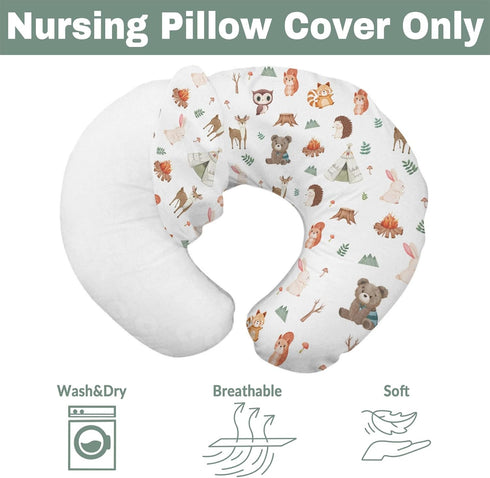 Camping Animals Baby Nursing Pillow Covers for Boy Girl Bear Deer Raccoon Squirrel Bunny Hedgehog Owl Nursery
