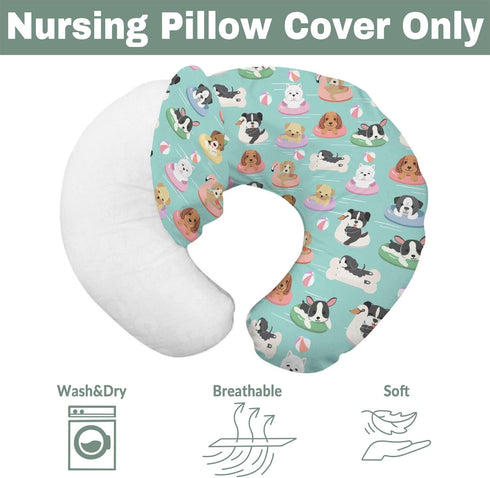Summer Cute Dogs on Floats Baby Nursing Pillow Covers for Boy Girl Puppy Pool Party Nursery Feeding Pillowcase