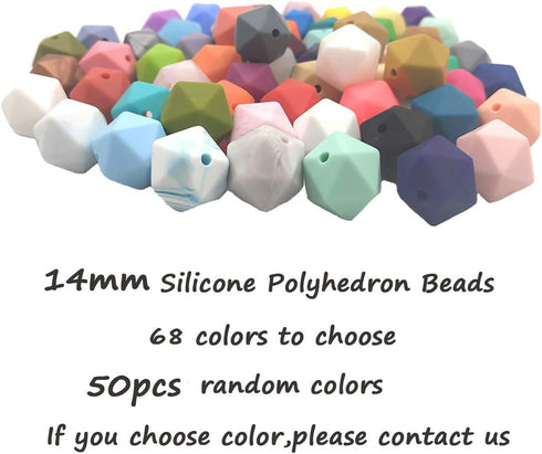 50pcs 14mm Silicone Polyhedron Pearl Beads for Keychain, Mom Necklace Making, DIY Craft Jewelry Accessory