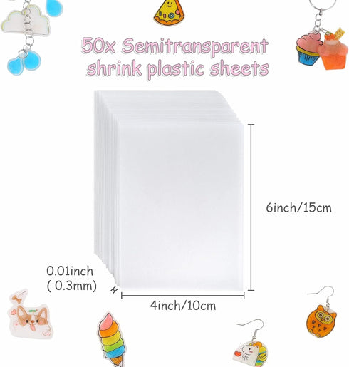 Auihiay 50 pcs Mini Shrink Plastic Sheets - Heat Shrinky Sheet for Kids, DIY Shrinking Art Crafts, 6 x 4 inch / 15 x 10