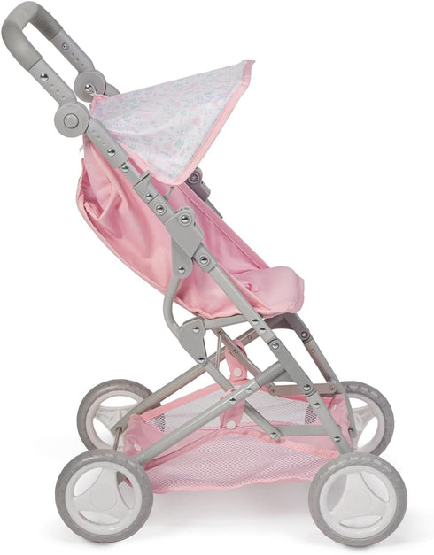 18" 3+ JC Toys - Berenguer Boutique | Fashionable Stroller with Canopy and Storage | Simple Folding |Pink Floral